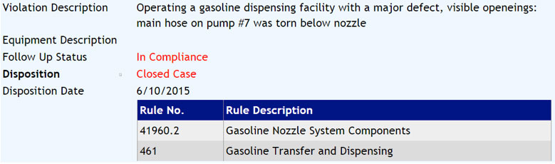 Violation: Operating with a major defect