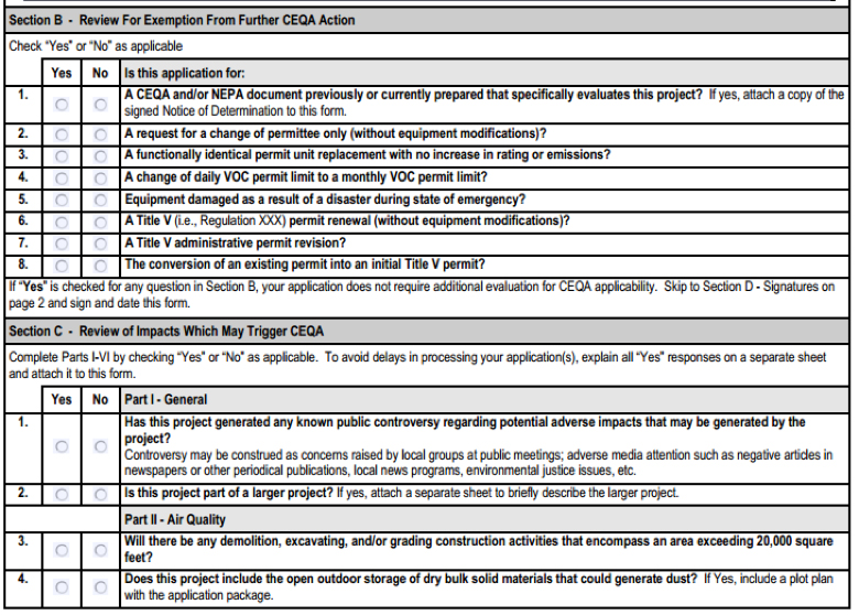 Form 400-CEQA of the SCAQMD